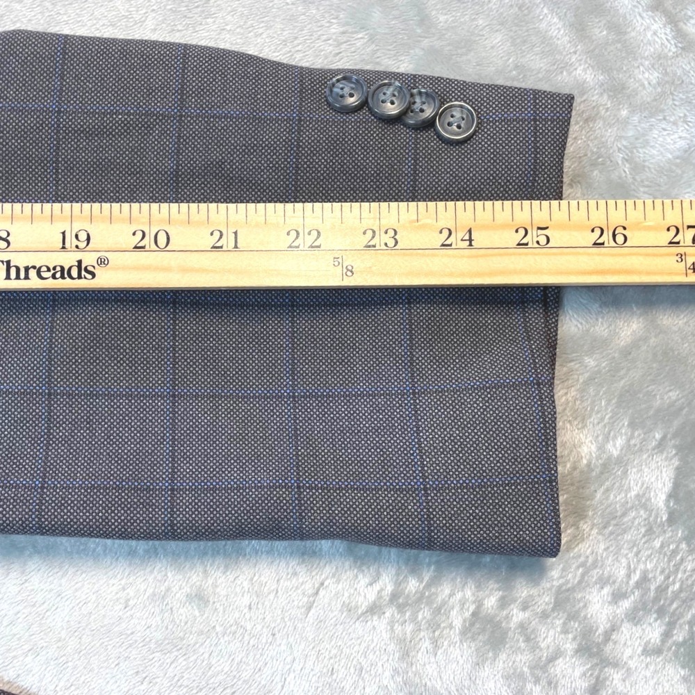 Sean John Mens 44L Blazer Charcoal Indigo Windowpane Purple Lining Suit Jacket - Picture 13 of 14